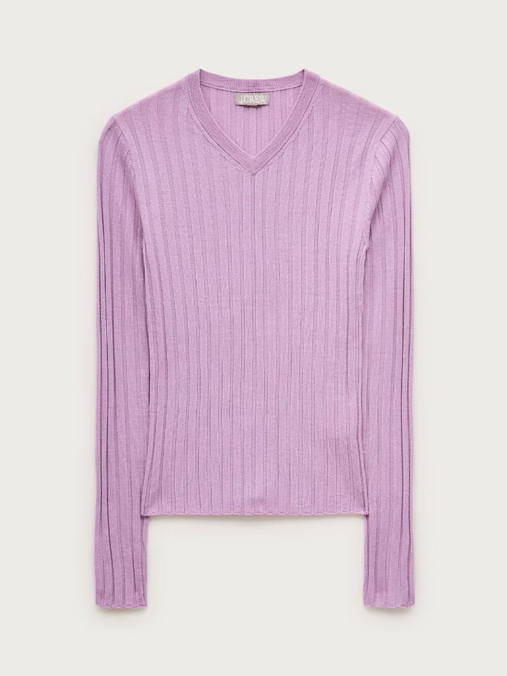 J.Crew High V neck wide rib sweater in merino wool-CR351-VIOLET MIST/purple-NWT